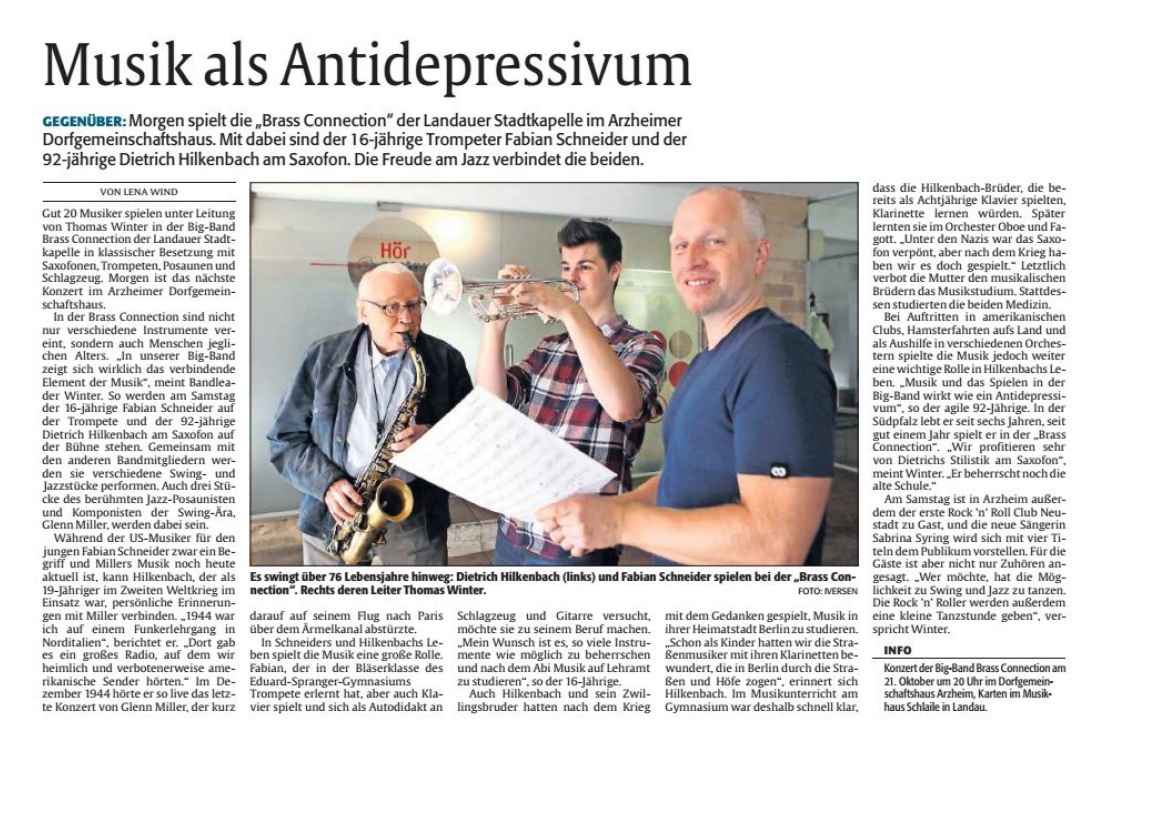Bericht der Rheinpfalz Konzert Brass Connection vom 20.10.17