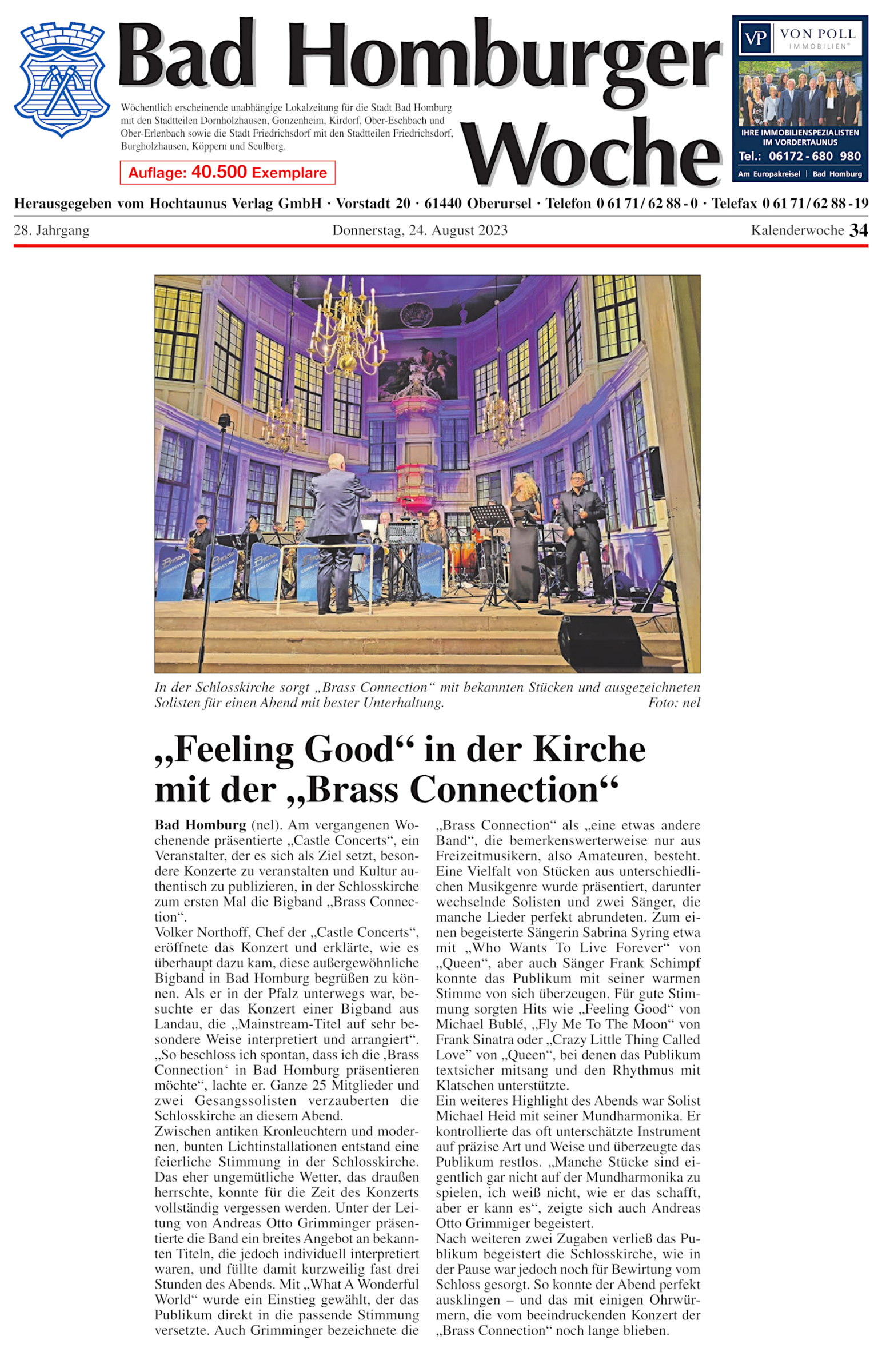Artikel der Bad Homburger Woche zum Konzert der Brass Connection