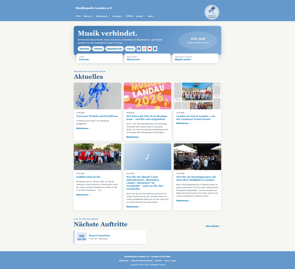 Screenshot der neuen Webseite