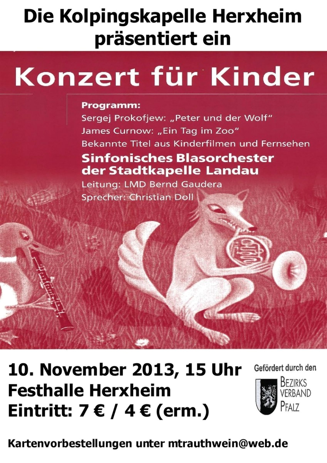 Konzertplakat: Konzert für Kinder in Herxheim, 10.11.2013