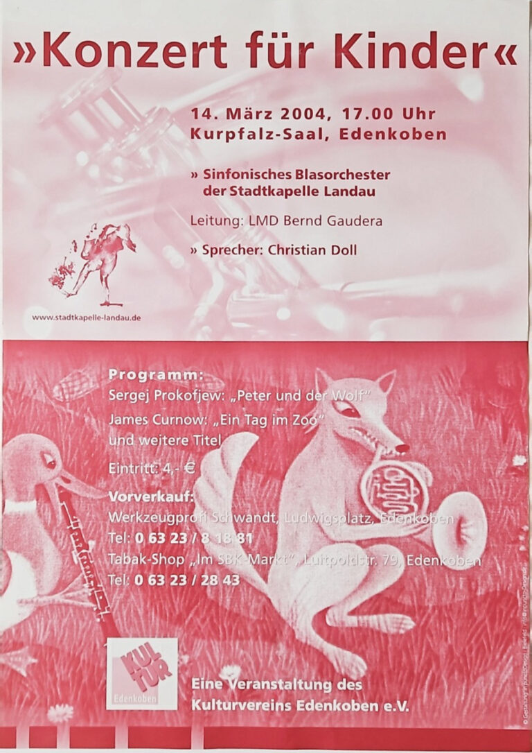 Konzertplakat: Konzert für Kinder in Edenkoben, 14.03.2004